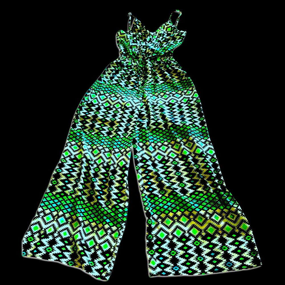 Festival Green Blue Black Tie-Dye Tribal Jumper Jumpsuit Boho Long Pant Romper